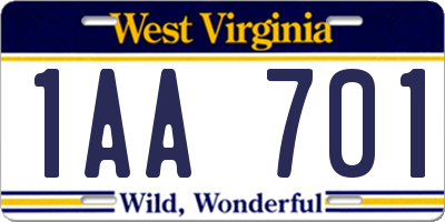 WV license plate 1AA701