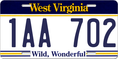 WV license plate 1AA702