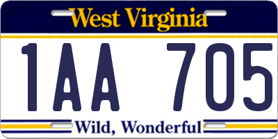 WV license plate 1AA705