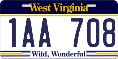 WV license plate 1AA708