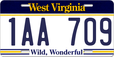 WV license plate 1AA709