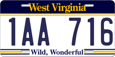 WV license plate 1AA716