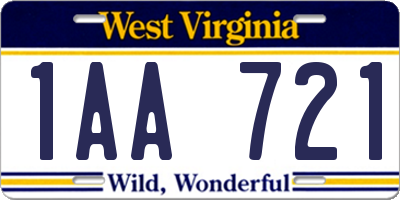 WV license plate 1AA721