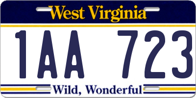 WV license plate 1AA723