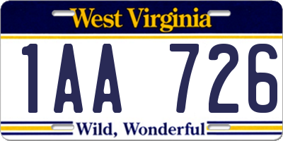 WV license plate 1AA726