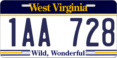 WV license plate 1AA728