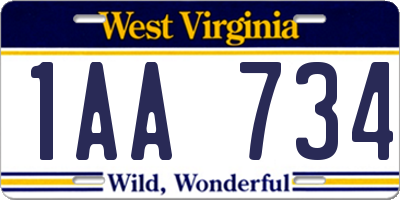 WV license plate 1AA734