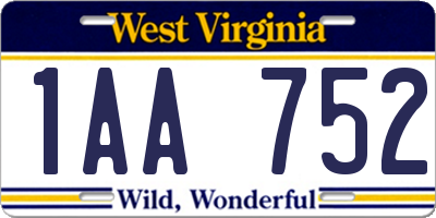 WV license plate 1AA752