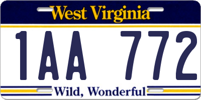 WV license plate 1AA772