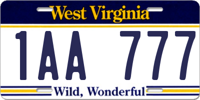 WV license plate 1AA777