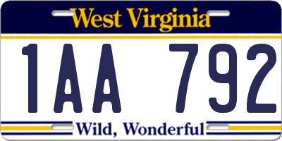 WV license plate 1AA792