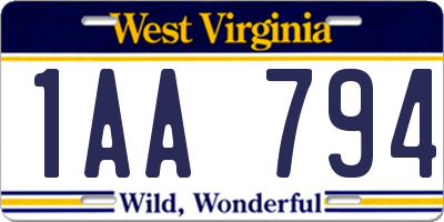 WV license plate 1AA794