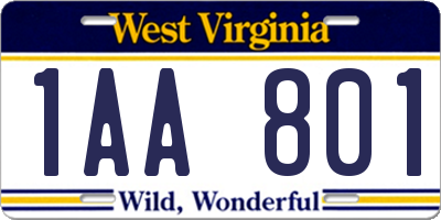 WV license plate 1AA801