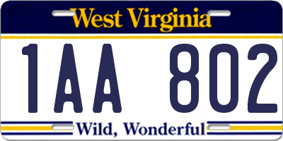 WV license plate 1AA802