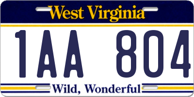 WV license plate 1AA804