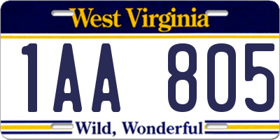 WV license plate 1AA805