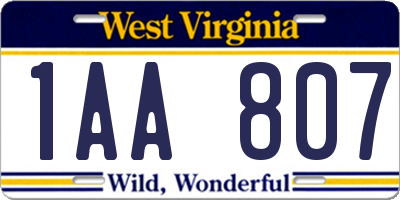 WV license plate 1AA807