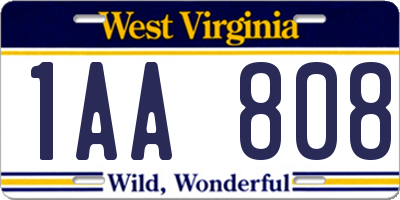 WV license plate 1AA808