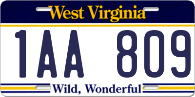 WV license plate 1AA809