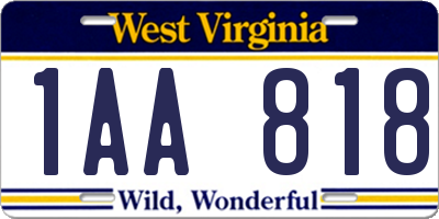 WV license plate 1AA818