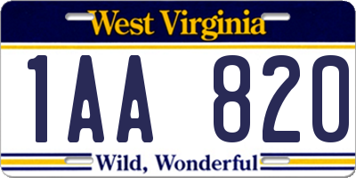 WV license plate 1AA820