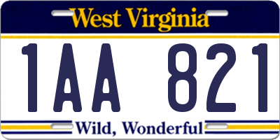 WV license plate 1AA821