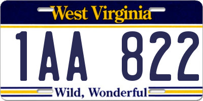 WV license plate 1AA822