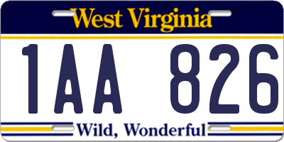 WV license plate 1AA826