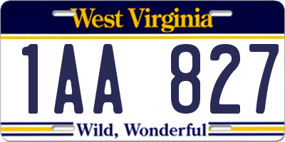 WV license plate 1AA827