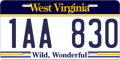 WV license plate 1AA830