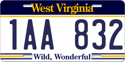 WV license plate 1AA832