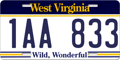 WV license plate 1AA833