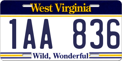 WV license plate 1AA836