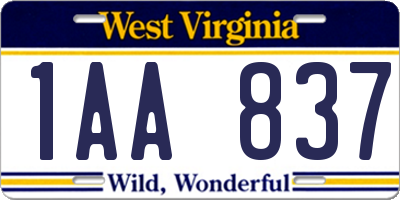 WV license plate 1AA837