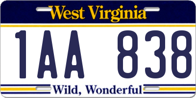 WV license plate 1AA838