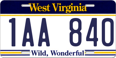 WV license plate 1AA840