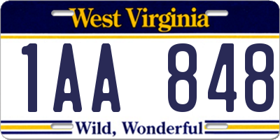 WV license plate 1AA848