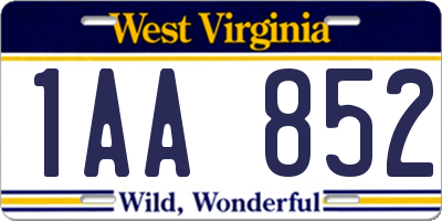 WV license plate 1AA852