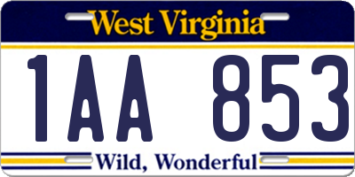 WV license plate 1AA853