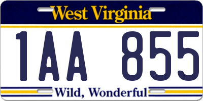 WV license plate 1AA855