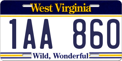 WV license plate 1AA860