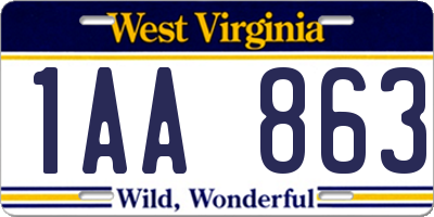 WV license plate 1AA863