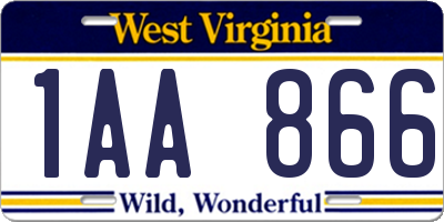 WV license plate 1AA866