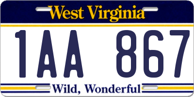 WV license plate 1AA867