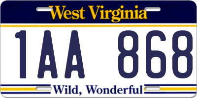 WV license plate 1AA868