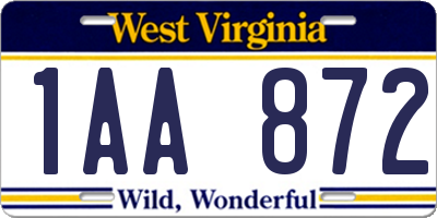 WV license plate 1AA872