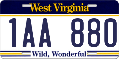 WV license plate 1AA880