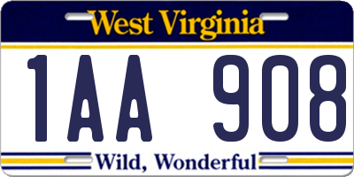 WV license plate 1AA908