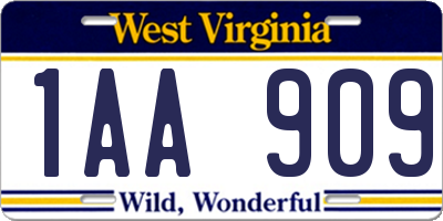 WV license plate 1AA909