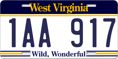 WV license plate 1AA917